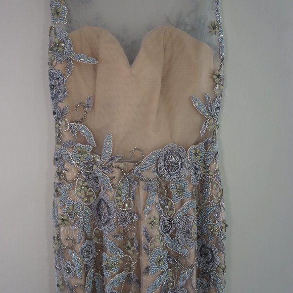 Terani Couture One Shoulder Silver and Cream Dress - Picture 7 of 11